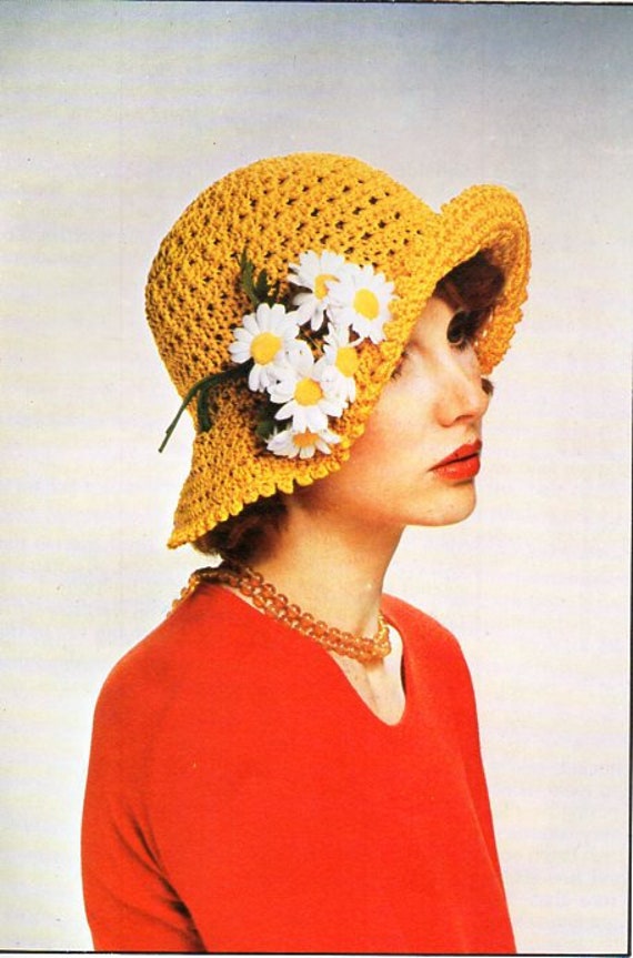 Vintage Womens Crochet Hat With Brim Crochet Pattern Pdf Ladies