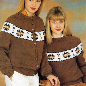 womens fair isle sweater cardigan knitting pattern pdf ladies fairisle yoke jumper jacket 32-42&quot; DK light worsted 8ply pdf Instant download