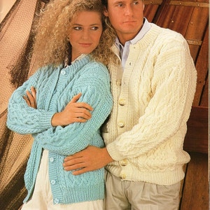 womens mens aran cardigan knitting pattern pdf ladies cable jacket 32-46&quot; aran worsted 10ply pdf instant download