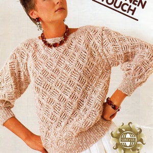 womens cotton sweater knitting pattern pdf ladies lacy jumper 30-40&quot; cotton DK light worsted 8ply pdf instant download