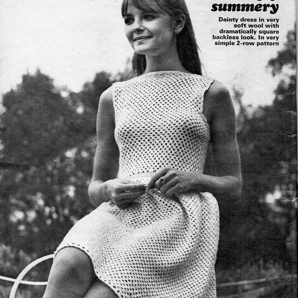 womens crochet dress CROCHET PATTERN pdf ladies backless crochet dress pattern Vintage 1970s 32" 3ply lt fingering pdf Instant download