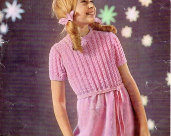 Girls Dress Knitting Pattern PDF, Patterned Bodice (26-32 inch)