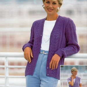 womens cardigan waistcoat knitting pattern pdf ladies lacy jacket vest 32-42&quot; DK light worsted 8ply pdf instant download