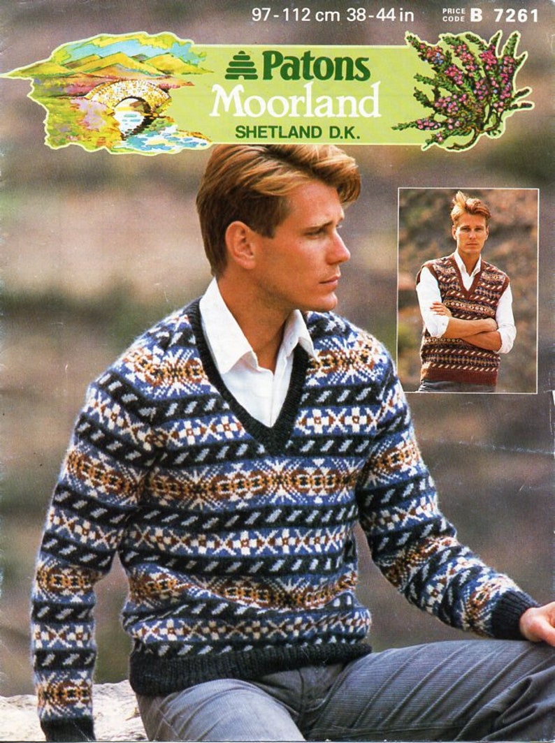 Mens fair isle sweater slipover knitting pattern pdf ...