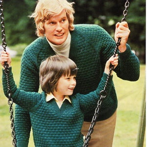 vintage mens v neck sweater knitting pattern pdf mens boys textured jumper 26-44&quot; 4ply fingering pdf instant download