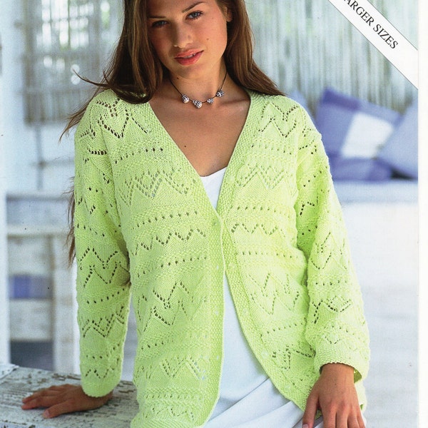 womens cardigan knitting pattern pdf ladies lacy jacket summer long larger sizes 32-54inch DK light worsted 8ply instant download
