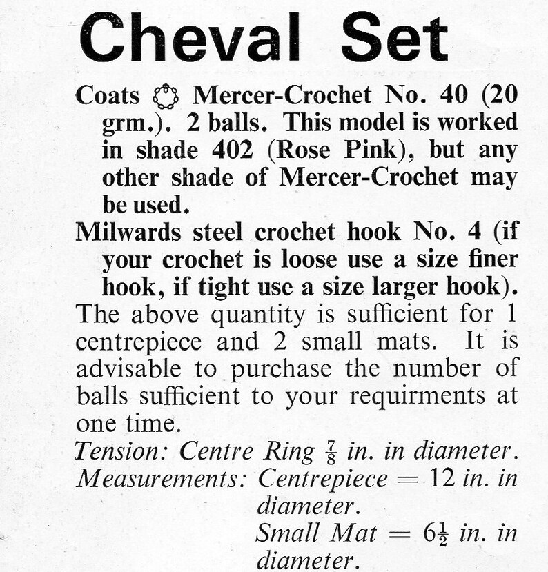 Vintage Crochet Doily Crochet Pattern Pdf Thread Crochet Cheval Set ...
