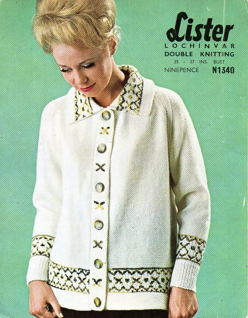 Vintage womens fair isle jacket KNITTING PATTERN pdf ladies Etsy