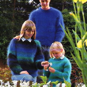 womens mens childrens mohair sweater knitting pattern PDF ladies mohair jumper 26-42&quot; mohair DK light worsted 8ply PDF Instant Download