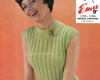 Vintage Sleeveless Sweater Knitting Pattern, Lacy Summer Top (32-40 inch) (PDF Download)