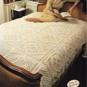 crochet bedspread crochet pattern pdf bedspread knitting pattern  crochet blanket knitted blanket aran worsted 10ply pdf Instant Download