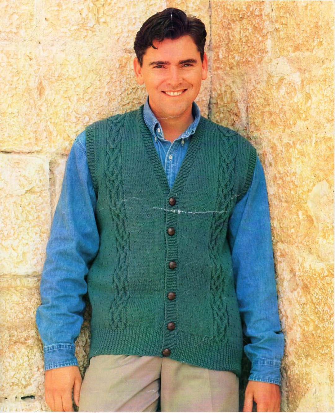 Mens Cable Waistcoat Knitting Pattern Pdf DK Mens V Neck Vest Gilet 32