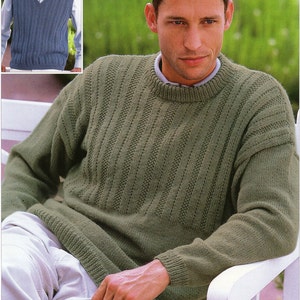 Mens sweater Knitting Pattern pdf Mens V Neck Slipover Round Neck Jumper 38-48 inch DK light worsted 8ply PDF Instant Download