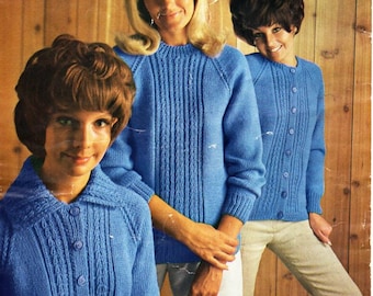 Vintage Cable Knit Cardigan Sweater Pattern, Aran Worsted (PDF Download)