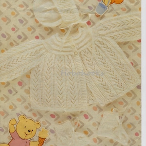 baby matinee coat matinee jacket cardigan baby set lacy coat bonnet and bootees 18-19 inch 3 ply baby knitting pattern pdf instant download