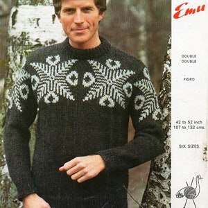 vintage mens fair isle sweater knitting pattern pdf mans fairisle jumper larger size 42-52&quot; chunky bulky pdf instant download