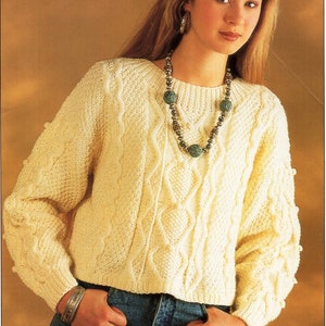 womens aran sweater knitting pattern pdf ladies cable jumper 30-40&quot; aran worsted 10ply pdf instant download