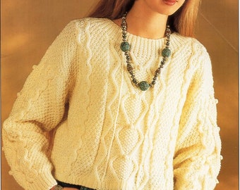 womens aran sweater knitting pattern pdf ladies cable jumper 30-40" aran worsted 10ply pdf instant download