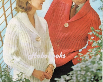 Vintage Chunky Knit Sweater Pattern, Shawl Collar (PDF Download)