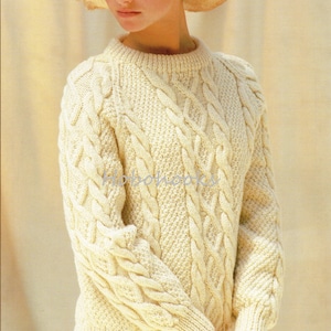 Ladies Knitting Pattern ladies aran sweater crew neck aran cable sweater 32-42inches ARAN yarn Womens knitting pattern PDF instant download