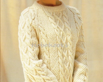 Ladies Knitting Pattern ladies aran sweater crew neck aran cable sweater 32-42inches ARAN yarn Womens knitting pattern PDF instant download