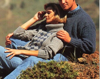 womens / mens sweater knitting pattern PDF DK ladies polo neck crew neck jumper vintage 28-44 inch DK light worsted Instant Download