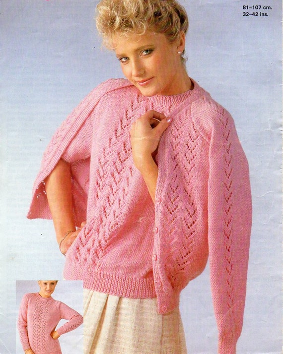 Womens Twin Set Knitting Pattern Pdf Ladies Long or Short Sleeve