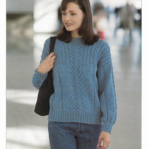 womens cable sweater knitting patten pdf ladies round neck jumper 28-40" DK light worsted 8ply pdf instant download