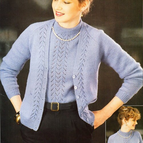 Ladies 4ply Twinset Knitting Pattern 