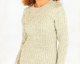 Womens Cable Knit Sweater Pattern, Vintage Ladies Jumper (PDF Download)