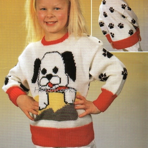 Childrens Dog Motif Sweater Childrens Sweater Knitting Pattern Childs Sweater Childrens Jumper 22-28inch DK  Childrens Knitting Pattern  PDF