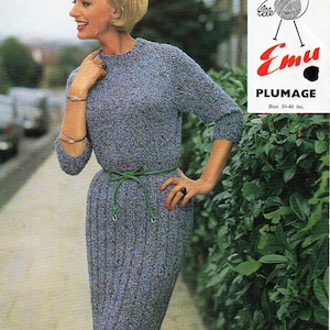 vintage womens dress KNITTING PATTERN pdf ladies dress 1960s 30-40&quot; bust aran worsted 10ply pdf Instant Download