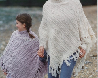 womens poncho knitting pattern pdf girls aran cable poncho ladies polo neck poncho 24-34" aran worsted 10ply pdf instant download