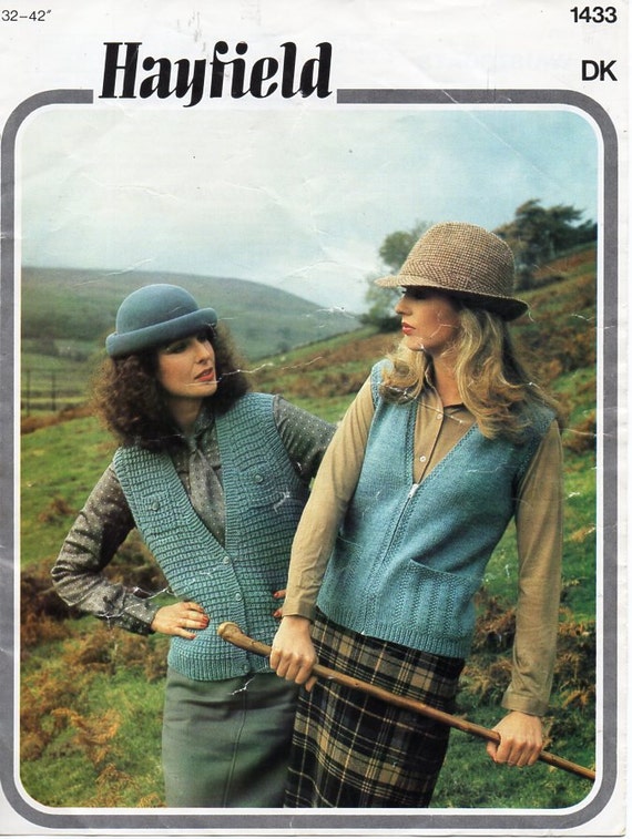 Vintage Womens Waistcoat Knitting Pattern Pdf DK Ladies Zipped