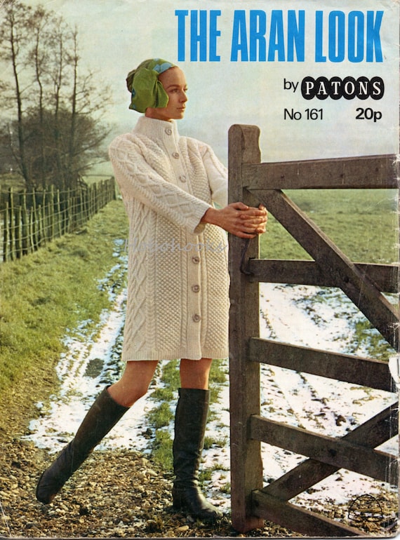 vintage womens aran coat knitting pattern pdf ladies cable coat belted jacket 32-39inch aran worsted 10ply pdf Instant download