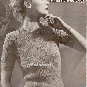 Womens knitting pattern pdf Vintage 1930s womens lacy short sleeve fitted sweater 34 inch 2 Ply ladies Knitting Pattern PDF instant download