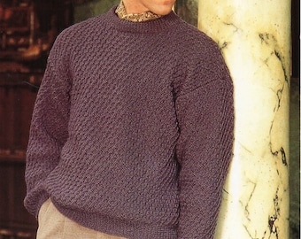 mens sweater knitting pattern pdf mens round neck textured jumper 32-46" DK light worsted 8ply pdf instant download