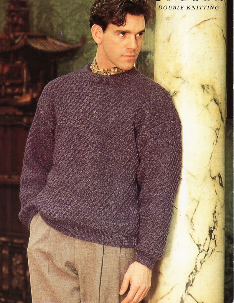 Mens Sweater Knitting Pattern Pdf Mens Round Neck Textured Etsy UK