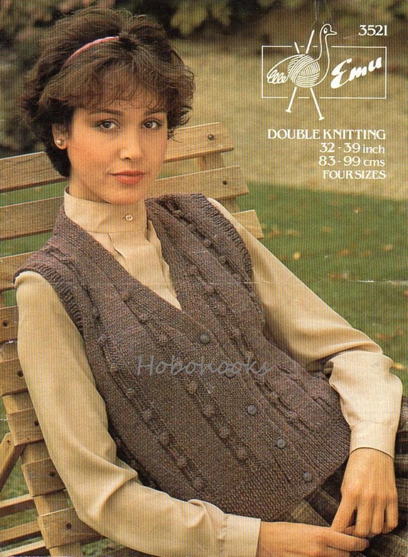 womens waistcoat knitting pattern pdf ladies vest sleeveless cardigan bobble stitch 32-39 inch DK light worsted 8ply pdf instant download