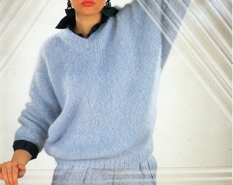 vintage womens dolman sweater knitting pattern pdf ladies mohair dolman sleeve jumper 32-40" mohair chunky bulky pdf instant download
