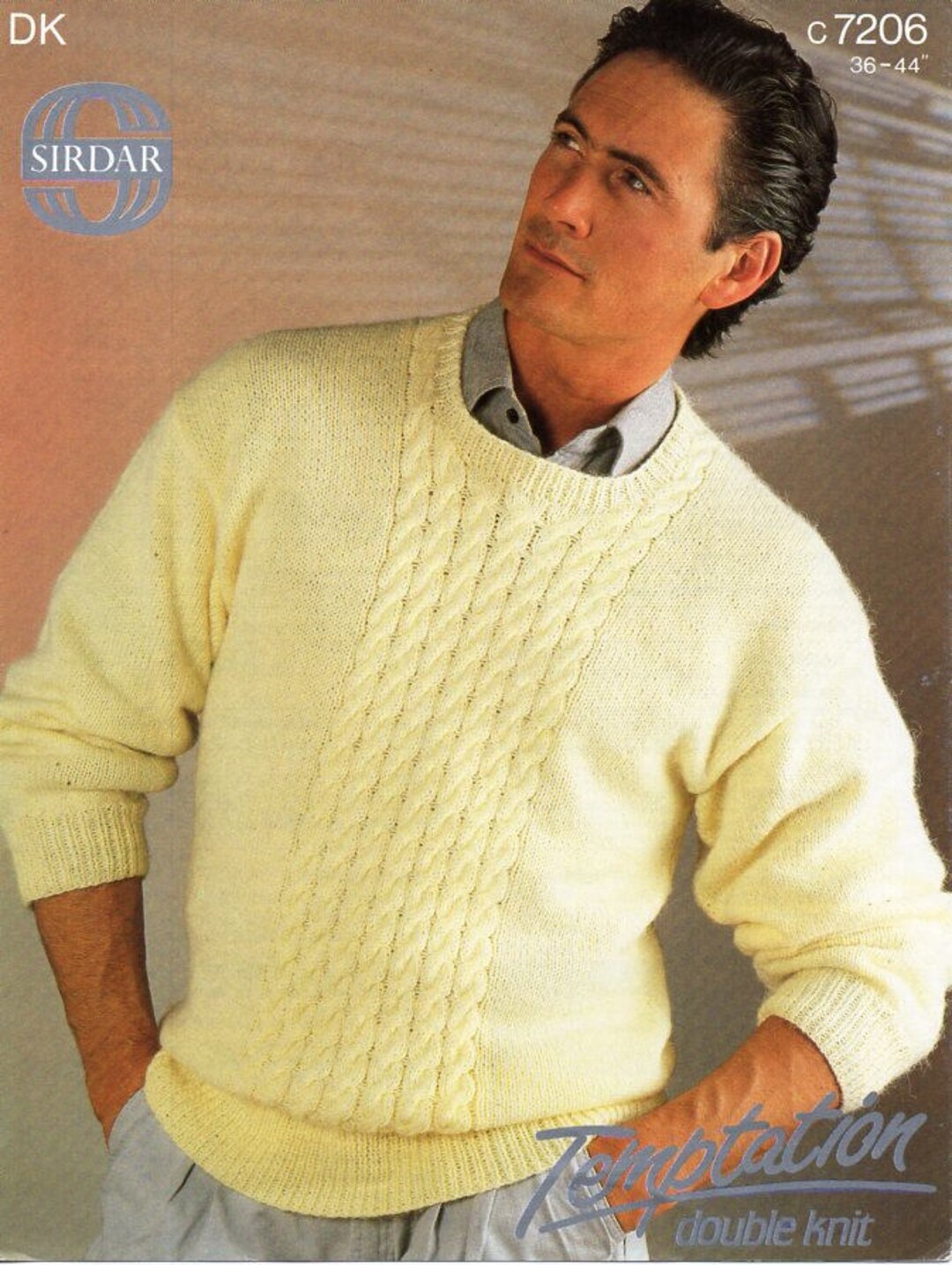 Vintage Mens Sweater Knitting Pattern PDF Mens Cable Jumper Round Neck ...