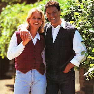womens mens cable waistcoat knitting pattern pdf unisex v front waistcoat vest 30-44&quot; DK light worsted 8ply pdf instant download