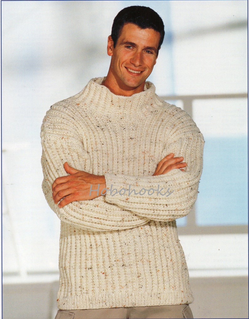 Mens Chunky Ribbed Sweater Knitting Pattern Pdf High Neck Rib Etsy UK