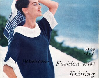 Vintage 50s Boat Neck Sweater Knitting Pattern, 32-38 inch (PDF Download)