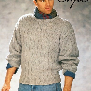 mens sweater knitting pattern pdf mens cable rib jumper 32-42&quot; aran worsted 10ply pdf instant download