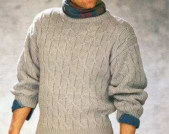 Men's Cable Knit Sweater Pattern, Aran Style (PDF Download)