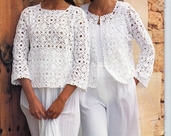 Womens CROCHET PATTERN Ladies Crochet Jacket Gilet Sweater Top Crochet Motif Crochet Sweater 32-36inch 4Ply Cotton Yarn PDF Instant Download