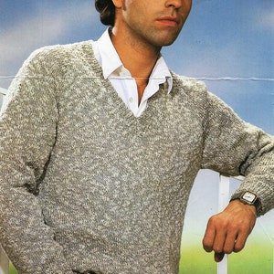 mens classic sweater knitting pattern pdf mens V neck raglan jumper 28-42" QK sports 5ply pdf instant download