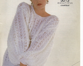 Chunky Sweater Knitting Pattern PDF, Lacy Jumper (28-42")