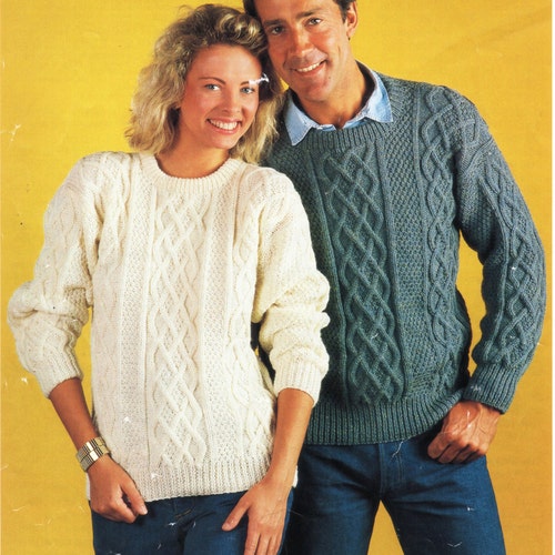 Womens Mens Aran Sweater Knitting 